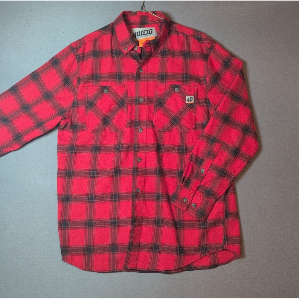 Duluth Trading Co 40 Grit Mens Red Plaid Flannel Shirt Medium Button Up Pockets